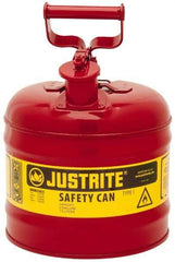 Justrite - 2 Gal Galvanized Steel Type I Safety Can - 13-3/4" High x 9-1/2" Diam, Red with Yellow - Industrial Tool & Supply