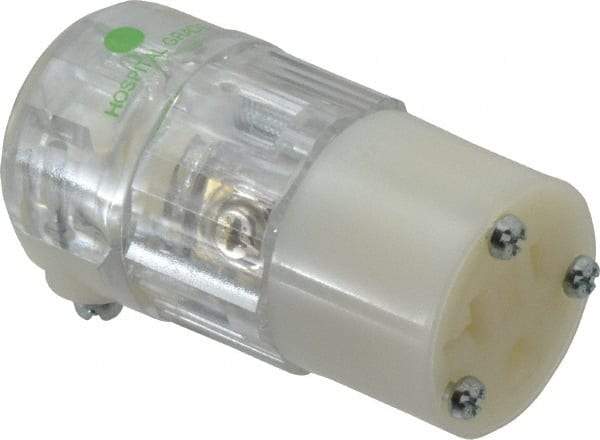 Leviton - 125 VAC, 20 Amp, 5-20R NEMA, Straight, Self Grounding, Hospital Grade Connector - 2 Pole, 3 Wire, 1 Phase, Nylon, Clear - Industrial Tool & Supply