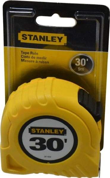 Stanley - 30' x 1" Yellow Blade Tape Measure - 1/16" Graduation, Inch Graduation Style, Yellow Case - Industrial Tool & Supply
