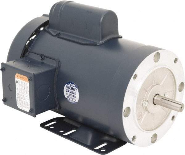 Leeson - 2 Max hp, 3,600 Max RPM, Electric AC DC Motor - 115/230 V Input, Single Phase, 56HC Frame, C-Face with Base Mount, TEFC Enclosure - Industrial Tool & Supply