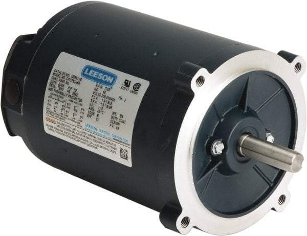 Leeson - 1/2 Max hp, 1,800 Max RPM, Electric AC DC Motor - 230/460 V Input, Three Phase, S56C Frame, C-Face Mount, TENV Enclosure - Industrial Tool & Supply