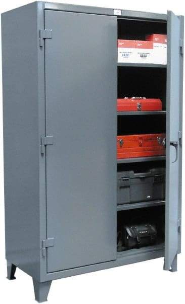 Strong Hold - 4 Shelf 6 Bin Locking Storage Cabinet - Steel, 60" Wide x 24" Deep x 72" High, Dark Gray - Industrial Tool & Supply