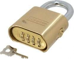 Master Lock - 2" Body Width, 7/8" Shackle Clearance, Solid Brass Combination Lock - 5/16" Shackle Diam, 1" Shackle Width, Control Key Sold Separately - Industrial Tool & Supply