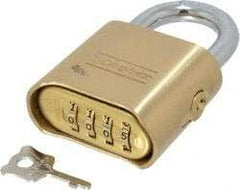 Master Lock - 2" Body Width, 7/8" Shackle Clearance, Solid Brass Combination Lock - 5/16" Shackle Diam, 1" Shackle Width, Control Key Sold Separately - Industrial Tool & Supply