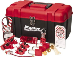 Master Lock - 13 Piece Electrical Lockout Kit - 1-1/2 Inch Vertical Shackle Clearance, 1/4 Inch Shackle Diameter, Keyed Alike Comes in Tool Box - Industrial Tool & Supply