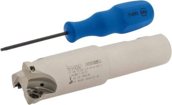 Iscar - 1-1/4" Cut Diam, 0.06" Max Depth, 1" Shank Diam, Weldon Shank Indexable High-Feed End Mill - Screw Holding Method, FF WOMT/WOCT, FF WOMW Insert, FF EW Toolholder, Through Coolant - Industrial Tool & Supply