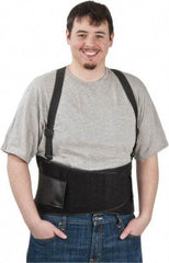 PRO-SAFE - Size M, Hook & Loop, Elastic Nylon Belt with Adjustable Shoulder Straps - 36 to 48" Waist, 9" Wide, Black - Industrial Tool & Supply