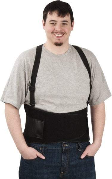 PRO-SAFE - Size M, Hook & Loop, Spandex Belt with Adjustable Shoulder Straps - 36 to 40" Waist, 9" Wide, Detachable Strap, Black - Industrial Tool & Supply
