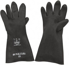 SHOWA - Size XL (10), 15" Long, 40 mil Thick, Latex Chemical Resistant Gloves - Textured Finish, Rolled Cuff, ANSI Abrasion Level 2, ANSI Cut Level 1, ANSI Puncture Level 0, Black, FDA Approved - Industrial Tool & Supply