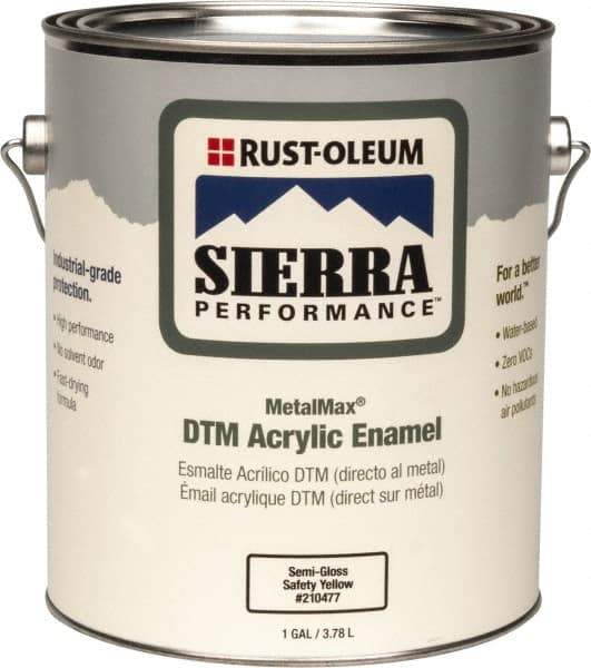 Rust-Oleum - 1 Gal Safety Yellow Semi Gloss Finish Acrylic Enamel Paint - Interior/Exterior, Direct to Metal, <0 gL VOC Compliance - Industrial Tool & Supply