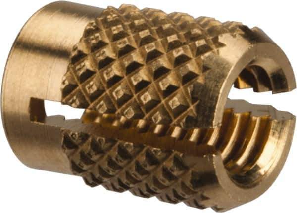E-Z LOK - M4x0.70 Metric Coarse Brass Flush Press Fit Threaded Insert for Plastic - 5/16" OAL, 0.23" Insert Diam, 7/32" Hole Diam, 7/32" Drill - Industrial Tool & Supply