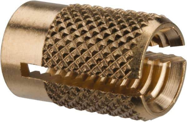 E-Z LOK - M6x1.00 Metric Coarse Brass Flush Press Fit Threaded Insert for Plastic - 1/2" OAL, 0.326" Insert Diam, 5/16" Hole Diam, 5/16" Drill - Industrial Tool & Supply