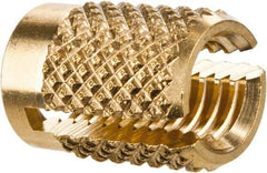 E-Z LOK - #10-32 UNF Brass Flush Press Fit Threaded Insert for Plastic - 0.357" OAL, 0.262" Insert Diam, 1/4" Hole Diam, 1/4" Drill - Industrial Tool & Supply