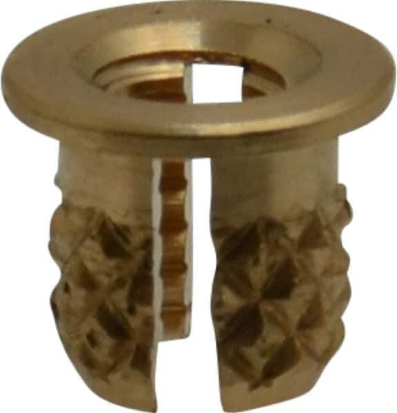 E-Z LOK - #4-40 UNC Brass Flanged Press Fit Threaded Insert for Plastic - 3/16" OAL, 0.166" Insert Diam, 5/32" Hole Diam, 5/32" Drill - Industrial Tool & Supply