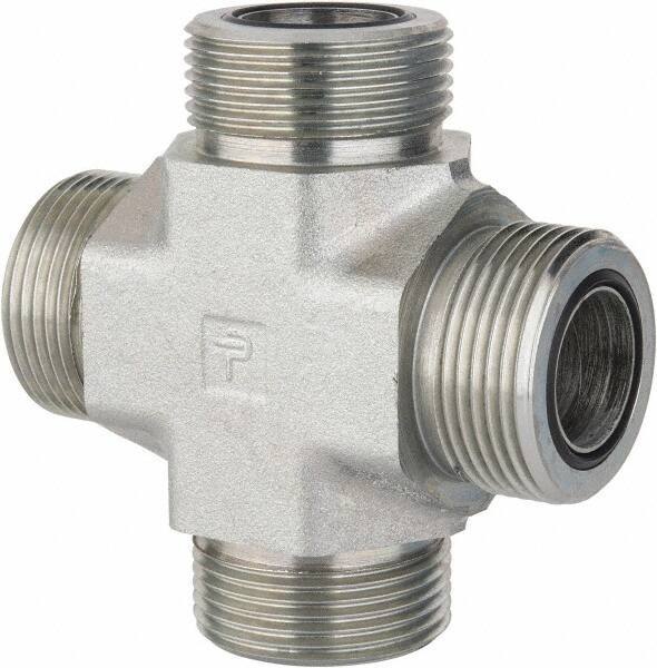 Parker - 1" OD, Steel Union Cross - 6,000 Max Working psi, 1-5/8" Hex, O-ring Face Seal Ends - Industrial Tool & Supply