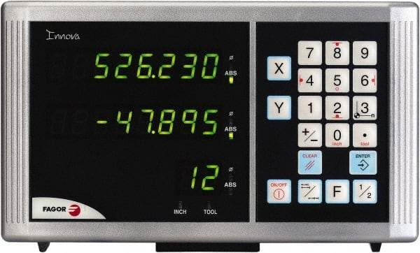 Fagor - 2 Axis, 32" X-Axis Travel, 16" Y-Axis Travel, Milling DRO System - 0.0002", 0.0005", 0.001" Resolution, 0.00012 In/Ft Accuracy, LED Display - Industrial Tool & Supply