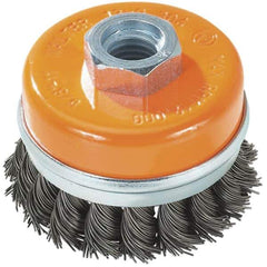 WALTER Surface Technologies - 5" Diam, 5/8-11 Threaded Arbor, Steel Fill Cup Brush - 0.02 Wire Diam, 8,600 Max RPM - Industrial Tool & Supply
