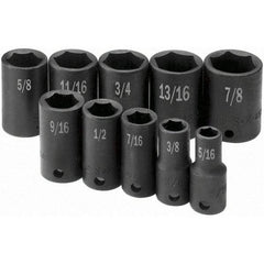 SK - 3/8" Drive Semi-Deep Impact Socket Set - 5/16 to 7/8", Inch Measurement Standard - Industrial Tool & Supply