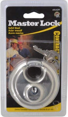 Master Lock - 3/4" Shackle Clearance, Keyed Alike Shielded Shackle Disk Lock Padlock - 3/8" Shackle Diam, Stainless Steel - Industrial Tool & Supply