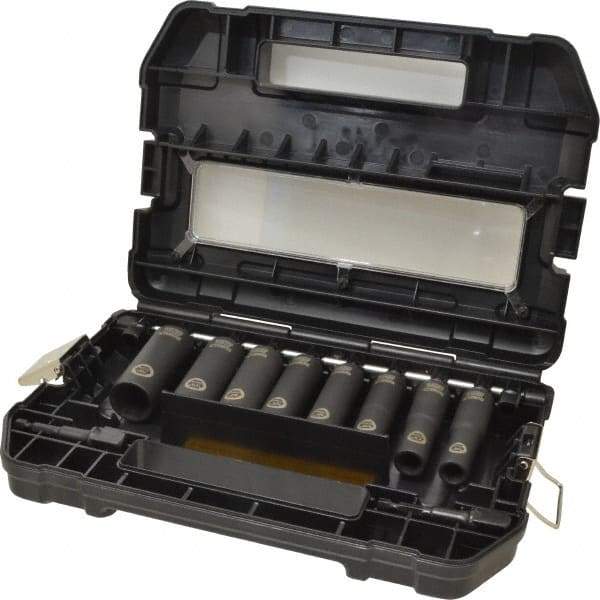 DeWALT - 10 Piece 1/2" Drive Thin Wall Deep Impact Socket Set - 6 Points, 7/16 to 7/8", Inch Measurement Standard - Industrial Tool & Supply