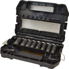 DeWALT - 10 Piece 1/2" Drive Thin Wall Deep Impact Socket Set - 6 Points, 7/16 to 7/8", Inch Measurement Standard - Industrial Tool & Supply