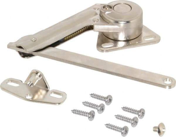 Sugatsune - 8-1/2" OAL x 7/8" Wide, 60 Lb/Inch Capacity, Adjustable Soft Down Stay - Left Side, 5mm Mounting Hole Diam, 90° Max Opening, Nickel Plated Steel & Zinc Alloy - Industrial Tool & Supply