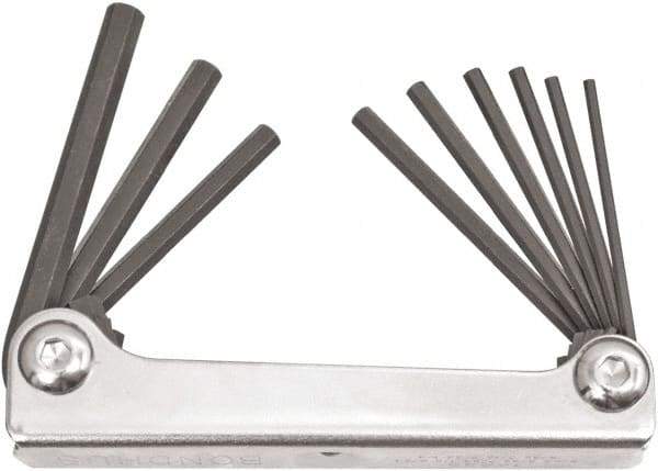 Bondhus - 9 Piece Fold-Up Hex Key Set - Hex Range 5/64 to 1/4", 6.63" OAL, Protanium High Torque Steel - Industrial Tool & Supply