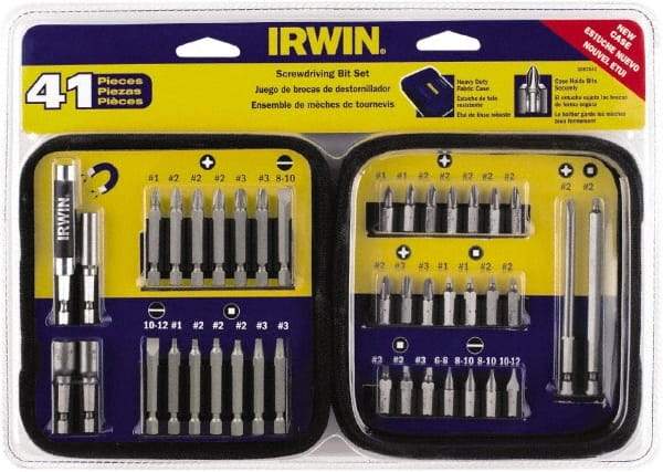 Irwin - 41 Piece, 1/4" Drive Screwdriver Bit Set - #1 to #3 Phillips, 0.05 to 1/4" Hex, 1.27 to 10mm Hex, #1 to #3 Square Recess - Industrial Tool & Supply