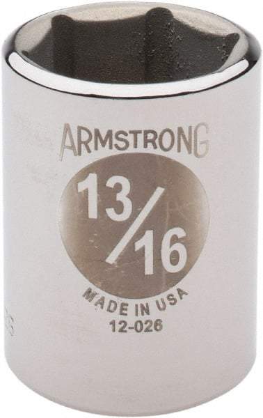 Armstrong - 13/16", 1/2" Drive, Standard Hand Socket - 6 Points, 1-29/64" OAL - Industrial Tool & Supply