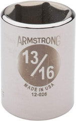 Armstrong - 13/16", 1/2" Drive, Standard Hand Socket - 6 Points, 1-29/64" OAL - Industrial Tool & Supply