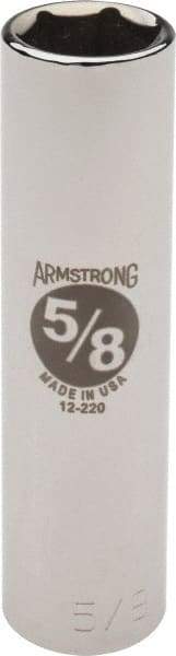 Armstrong - 5/8", 1/2" Drive, Deep Hand Socket - 6 Points, 3-13/64" OAL, Chrome Finish - Industrial Tool & Supply