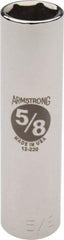 Armstrong - 5/8", 1/2" Drive, Deep Hand Socket - 6 Points, 3-13/64" OAL, Chrome Finish - Industrial Tool & Supply