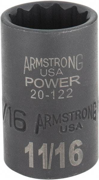 Armstrong - 11/16", 1/2" Drive, Standard Hand Socket - 12 Points, 1-29/64" OAL, Black Finish - Industrial Tool & Supply