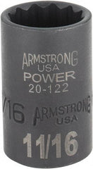 Armstrong - 11/16", 1/2" Drive, Standard Hand Socket - 12 Points, 1-29/64" OAL, Black Finish - Industrial Tool & Supply