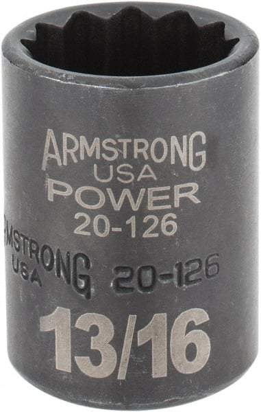Armstrong - 13/16", 1/2" Drive, Standard Hand Socket - 12 Points, 1-29/64" OAL, Black Finish - Industrial Tool & Supply