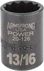 Armstrong - 13/16", 1/2" Drive, Standard Hand Socket - 12 Points, 1-29/64" OAL, Black Finish - Industrial Tool & Supply