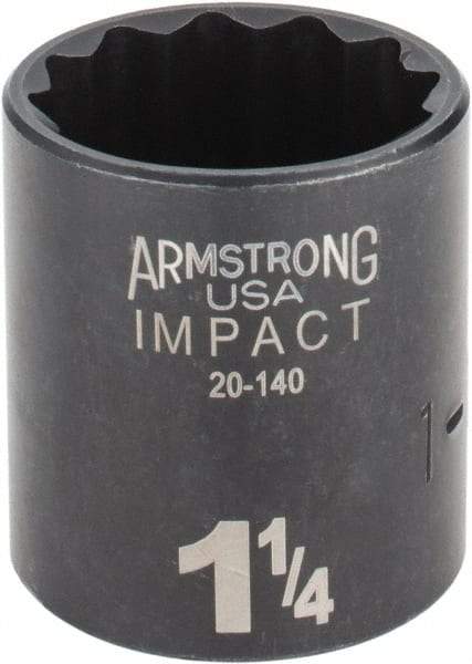 Armstrong - 1-1/4", 1/2" Drive, Standard Hand Socket - 12 Points, 1-45/64" OAL, Black Finish - Industrial Tool & Supply