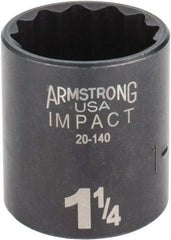 Armstrong - 1-1/4", 1/2" Drive, Standard Hand Socket - 12 Points, 1-45/64" OAL, Black Finish - Industrial Tool & Supply