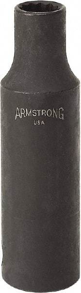 Armstrong - 9/16", 1/2" Drive, Deep Hand Socket - 12 Points, 3-13/64" OAL, Black Finish - Industrial Tool & Supply