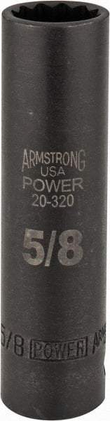 Armstrong - 5/8", 1/2" Drive, Deep Hand Socket - 12 Points, 3-13/64" OAL, Black Finish - Industrial Tool & Supply