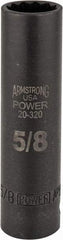Armstrong - 5/8", 1/2" Drive, Deep Hand Socket - 12 Points, 3-13/64" OAL, Black Finish - Industrial Tool & Supply