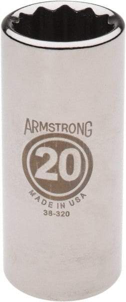 Armstrong - 3/8" Drive, Deep Hand Socket - 12 Points, 2-13/16" OAL, Chrome Finish - Industrial Tool & Supply