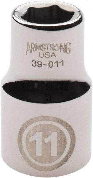 Armstrong - 1/2" Drive, Standard Hand Socket - 6 Points, 1-1/2" OAL, Chrome Finish - Industrial Tool & Supply