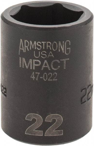 Armstrong - 1/2" Drive 22mm Standard Impact Socket - 6 Points, 1-5/8" OAL - Industrial Tool & Supply