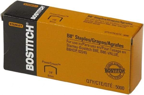 Stanley Bostitch - 1/4" Leg Length, Steel Standard Staples - 30 Sheet Capacity, For Use with Bostitch B8 Staplers - Industrial Tool & Supply