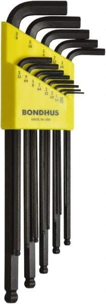 Bondhus - 13 Piece, L-Key Ball End Hex Key Set - 0.05 to 3/8" Range, Protanium High Torque Steel - Industrial Tool & Supply