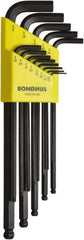 Bondhus - 13 Piece, L-Key Ball End Hex Key Set - 0.05 to 3/8" Range, Protanium High Torque Steel - Industrial Tool & Supply