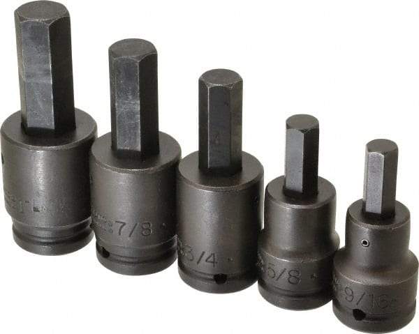 Proto - 5 Piece 3/4" Drive Inch Impact Hex Bit Socket Set - 9/16 to 1" Hex - Industrial Tool & Supply