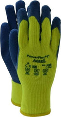 Ansell - Size M (8) Rubber Coated Thermal Terry Cold Protection Work Gloves - For General Purpose, Palm & Fingers Coated, Knit Wrist Cuff, Full Fingered, Yellow/Blue, Paired - Industrial Tool & Supply