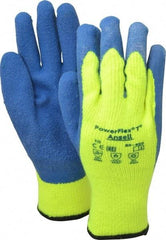 Ansell - Size XL (10) Rubber Coated Thermal Terry Cold Protection Work Gloves - For General Purpose, Palm & Fingers Coated, Knit Wrist Cuff, Full Fingered, Yellow/Blue, Paired - Industrial Tool & Supply